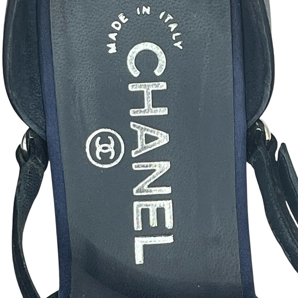 CHANEL Satin Mary Jane Flats CC Logo Navy Blue Size 38.5EU / 8.5US - Picture 12 of 16